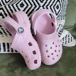 Kids Pink Glitter Crocs